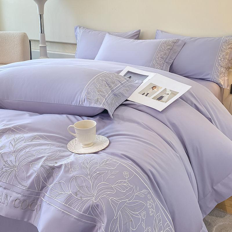 Premium Sense Maternal and Infant Grade Class A 80 Long-staple Cotton 4pcs Quilt Cover Pure Cotton Sheet Light Luxury Embroidery Bedding 4