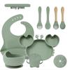 Crab 9-Piece Tableware Set: Silicone Bib, Baby Food Bowl, Fork, Spoon, Compartmentalized Meal Plate - Food Grade