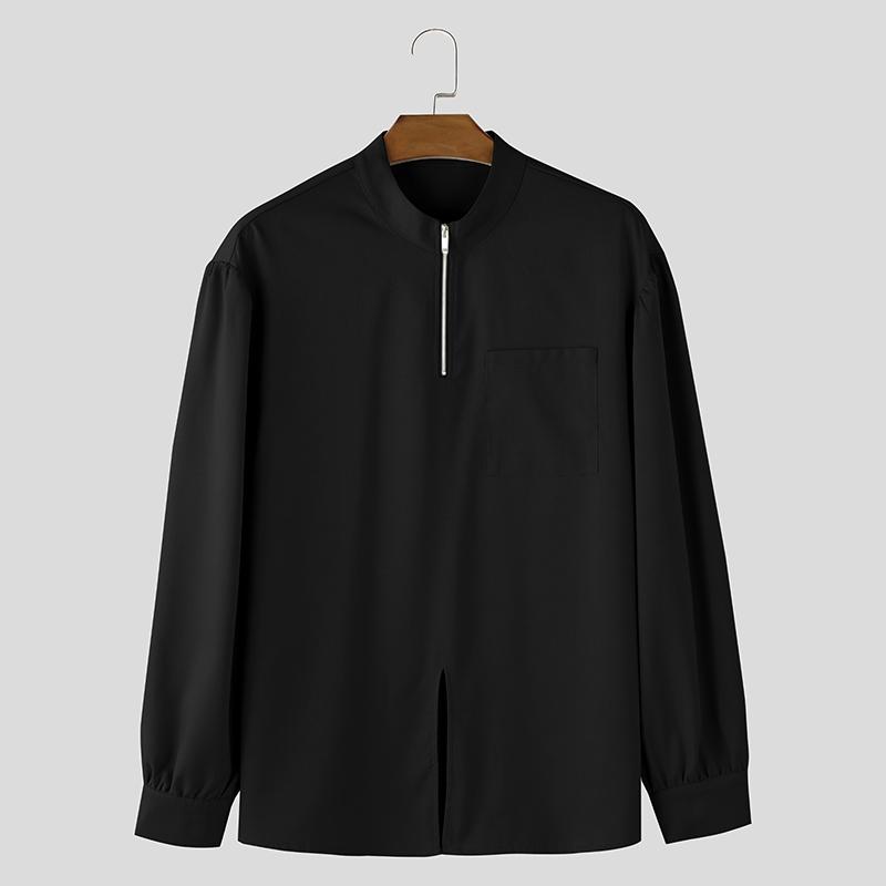 

INCERUN Men Stand Collar Zip-up Long Sleeve Solid Color Casual Loose Shirts S чорний