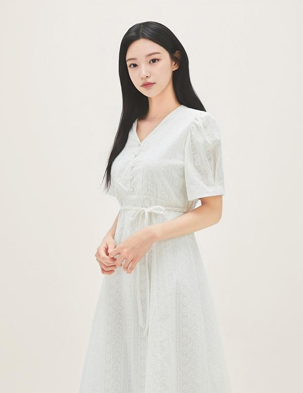 Roem Cotton Eyelet Long Dress Rmowg25R14