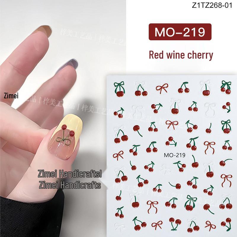 

Хрустальные бриллиантовые наклейки для ногтей с вишней - 3D стразы винного цвета, тренд 2025