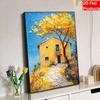 DIY Frameless Pearl Painting Kit Yellow House Scenery 3D Shiny Bead Art Canvas Relaxing Craft for Home Wall Decor Gift Handmade Artwork