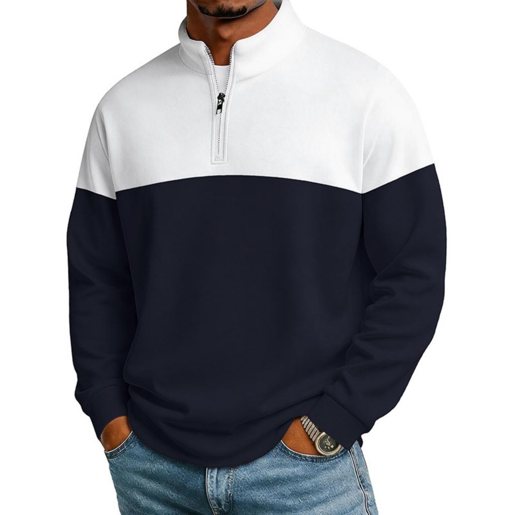 Men's Long Sleeve Pullover Sweatshirt Half Zip Mock Neck Loose Fit Color Block Athletic Top for Casual Wear