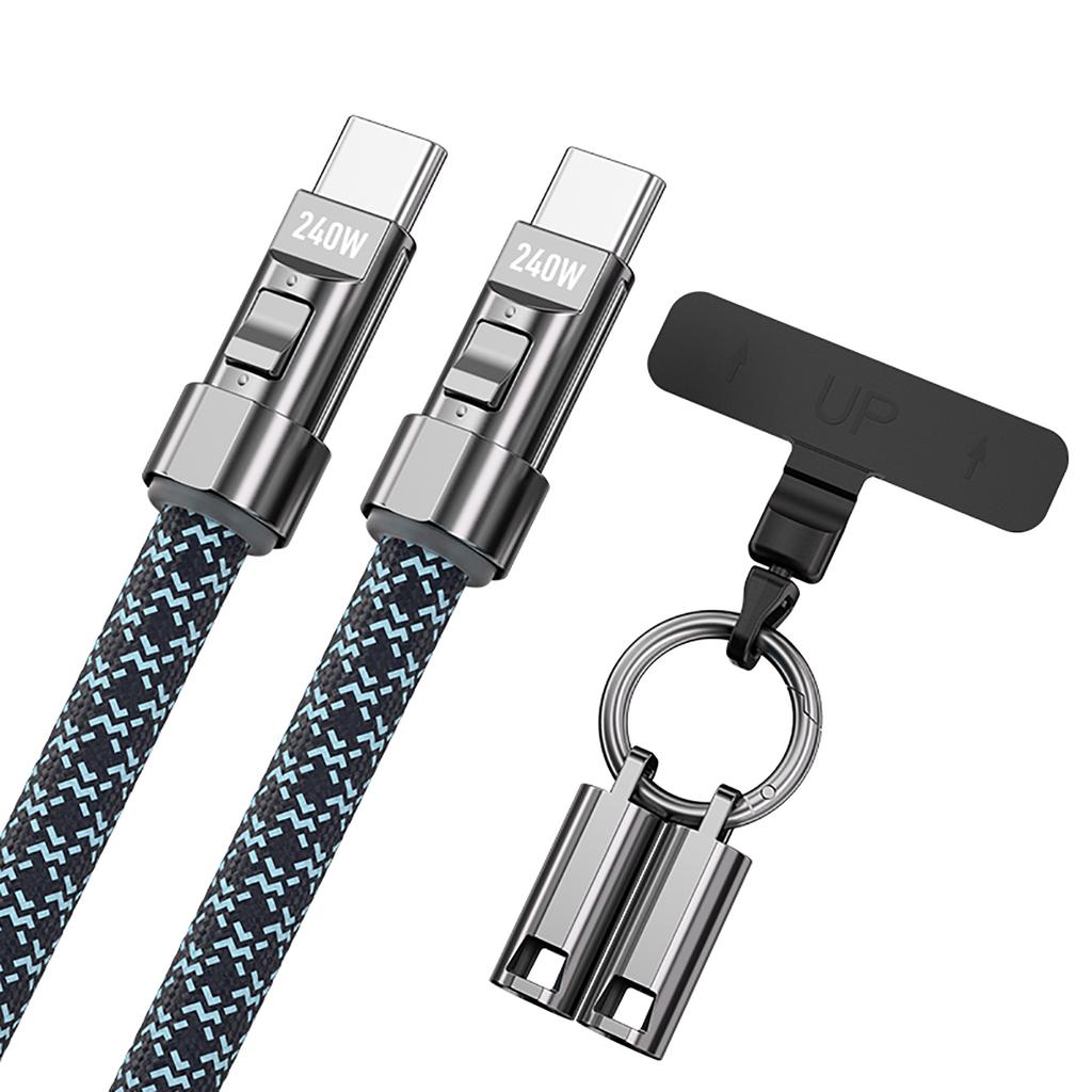 Phone Lanyard Cable 240W Fast Charging Type-C to Type-C Wire with Zinc Alloy Lock Smart Chip 120cm for Laptop Tablet Phone Data Sync