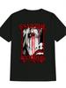 Casual Crew Neck T-shirt with Intricate Red & White Face Print - "Gannibal Corpse" Design