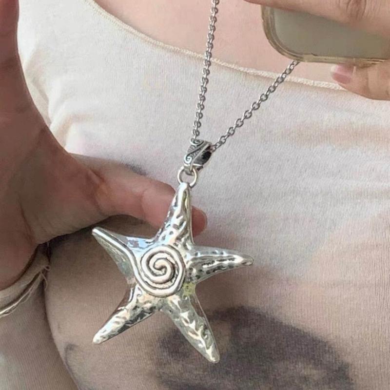 Star Necklace Y2K for Teen Girls Women Starfish Pendant Summer Jewelry Starfish Ocean Sea-Life Necklace Clavicle Chain