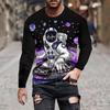 Street Personality Fashion Astronaut Fun Summer Men 3d Printed Crew Neck Long Sleeve Sleeve T-Shirt Loose Casual Clothing