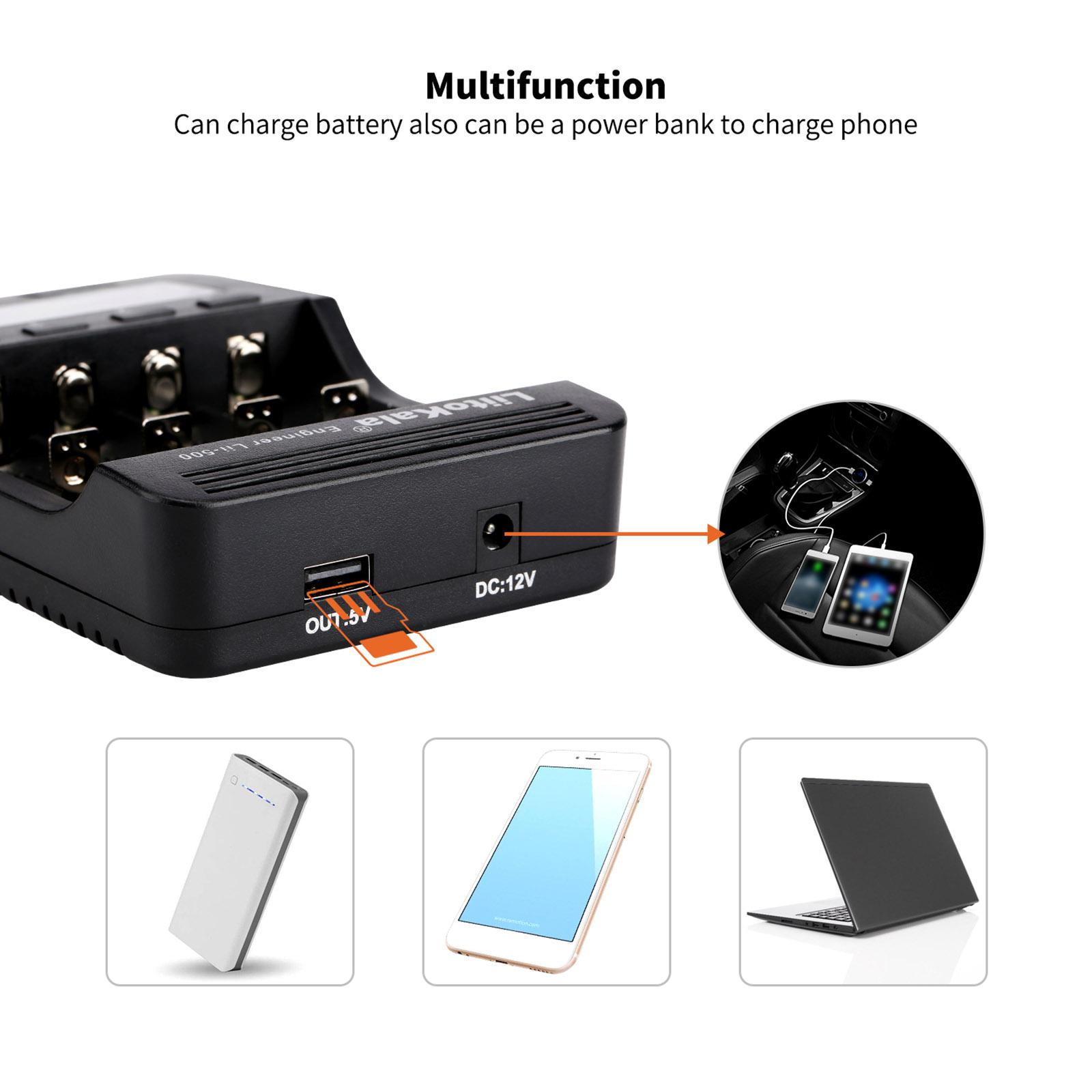Docooler LiitoKala Lii-500 Caricabatterie Intelligente 4 Slot Con LCD – Per Batterie Li-ion E Ni-MH, Spina UE, Regolazione Corrente