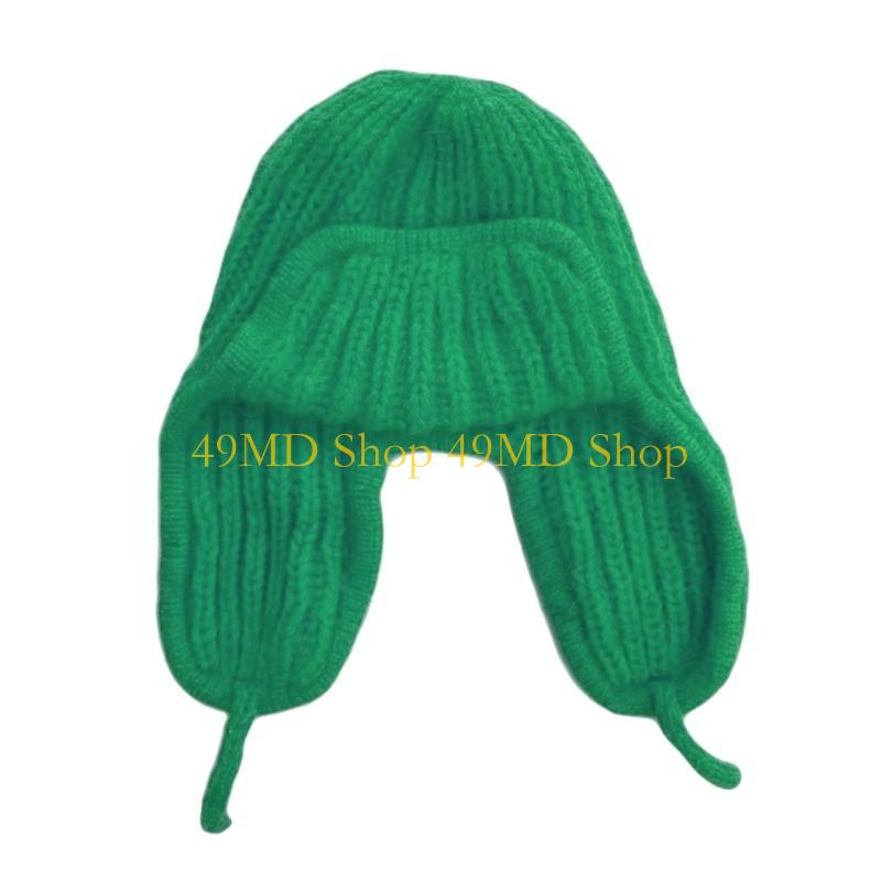 49MD Russian Bomber Hat Knitted Trapper Hat Knit Earflap Beanie Hat For Women