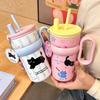 Large Capacity Insulated Stainless Steel Travel Mug With Handle Straw Women Office Students