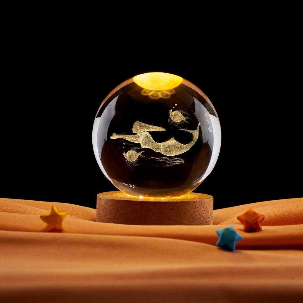 Mermaid Crystal Ball Music Box Night Light - Unique Gift for Birthdays & Holidays