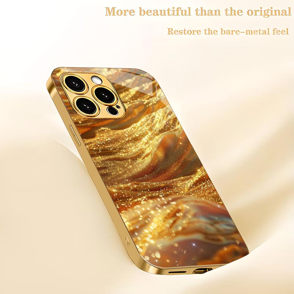 Gold textured electroplated glass phone case suitable for iPhone 17 16 15 14 13 12 11 Pro/Max/Plus shockproof back cover