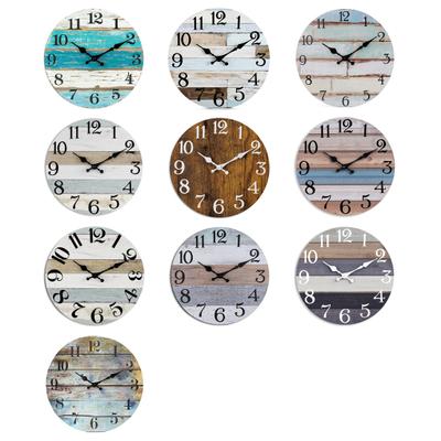 Round Wood Wall Clock Vintage Rustic Non Ticking Silent Battery Operated Living Room Bedroom Indoor Digital Analog Clock Home Decoration AVE