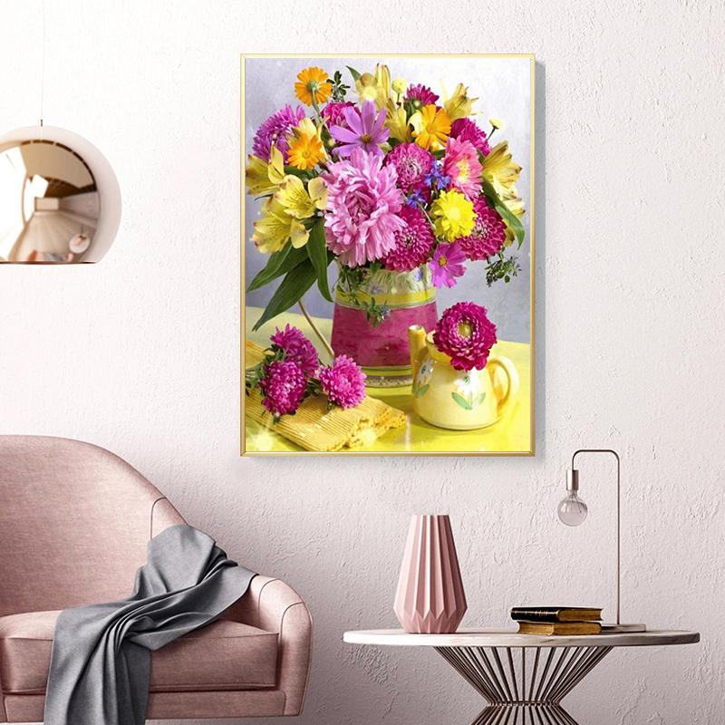 RUOPOTY DIY Frame Oil Painting By Numbers Flower Acrylic Aesthetic On Canvas Wall Art Picture By Numbers For Living Room