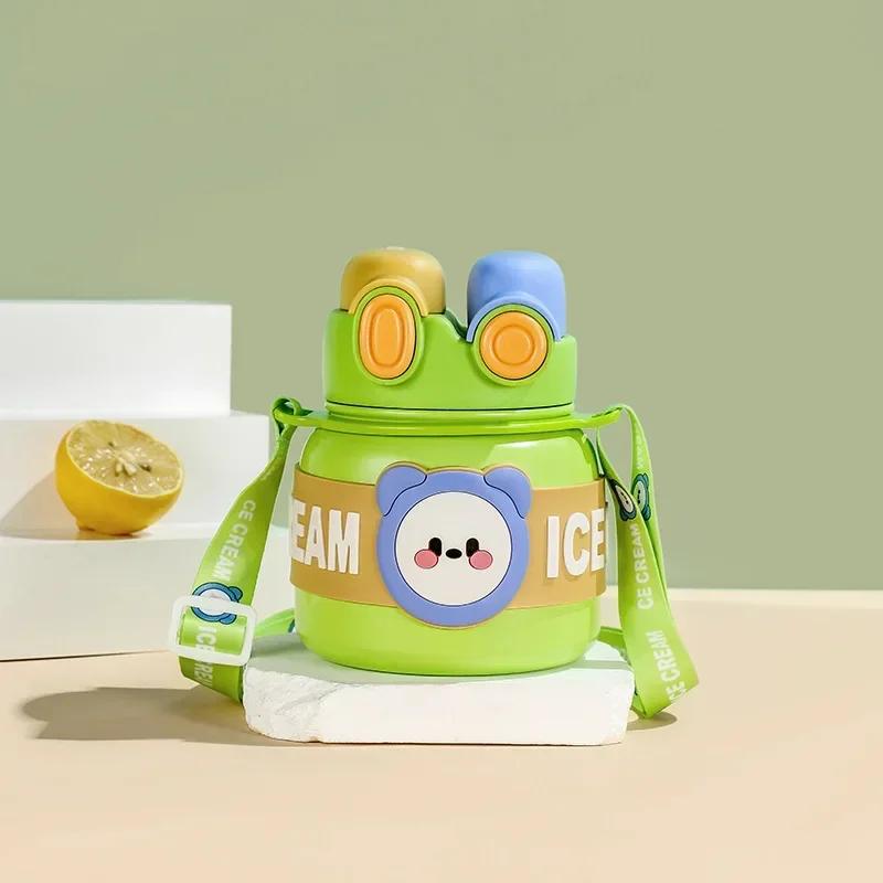 850ml Thermos Cup Stainless Steel Cartoon Vacuum Water Bottle with Straw for Children Outdoor Camping Vacuum Flasks Kids Gifts