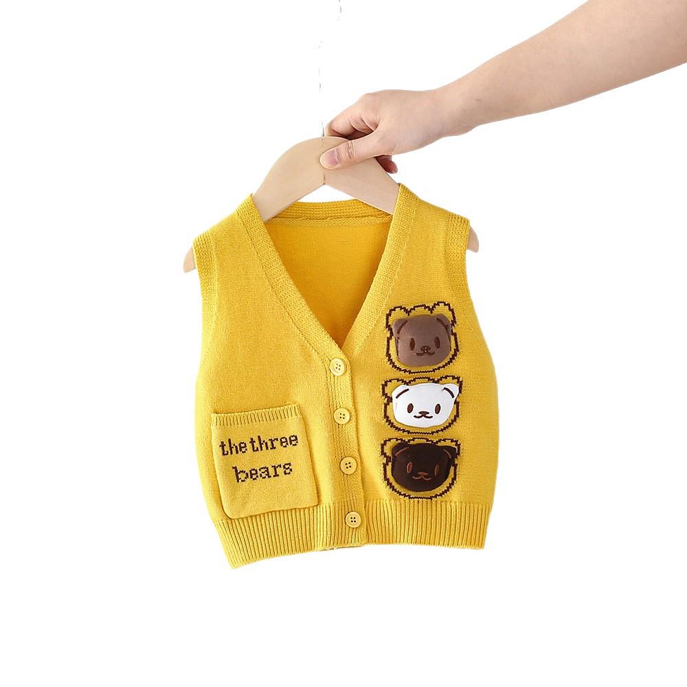 Cartoon V-neck Knit Vest: Sleeveless Cardigan for Kids, Men, and Babies - Perfect for Spring and Autumn