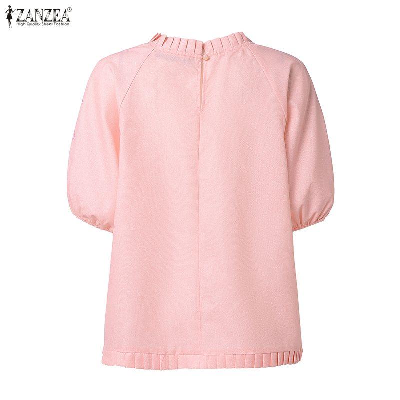 ZANZEA Blusa da donna casual con scollo rotondo, stampa floreale, manica corta larga