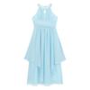 Girls Sequins High Neck Ruched Bust A Line Chiffon Maxi Dress Junior Bridesmaid Wedding Formal Gown