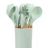 11 Pcs Silicone Kitchenware Set Heat Proof Wooden Handle Kitchen Utensils Set with Storage Bucket