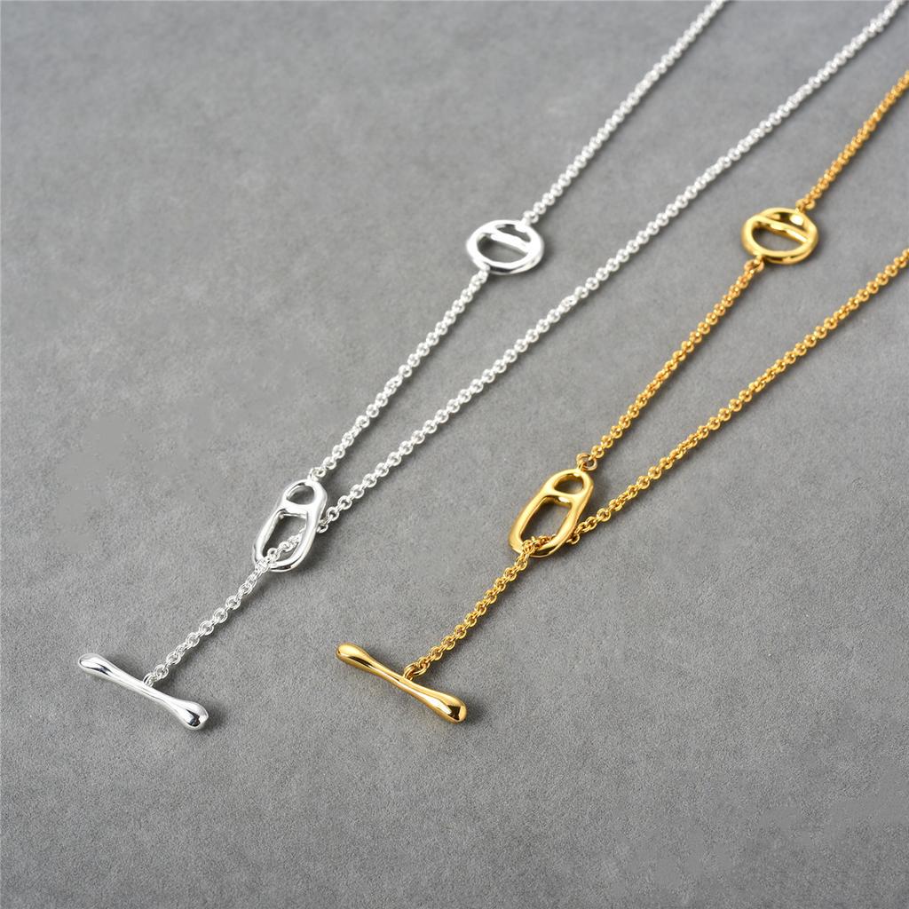 Classic Copper-Plated 18K Real Gold Pig Nose Simple Ot Buckle Long Chain Trendy Temperament Versatile Necklace