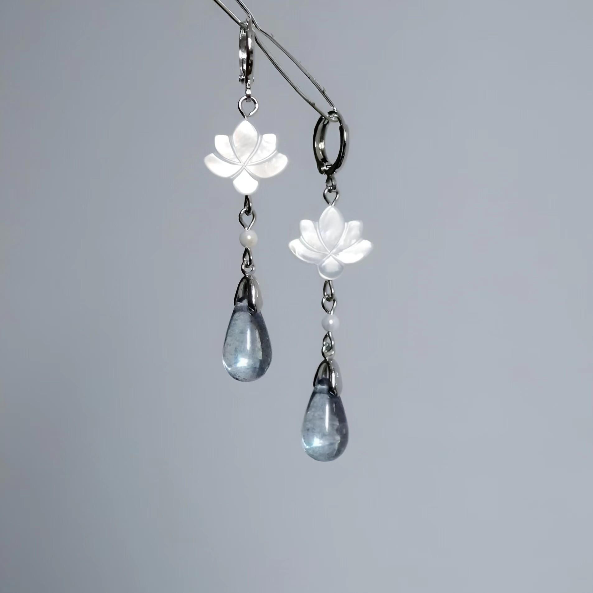 

«Оригинальные серьги-лотосы»: Капли в виде ракушки в китайском стиле, простой ретро-дизайн, на застежке для женщин Clear Water Lotus Ear Hook