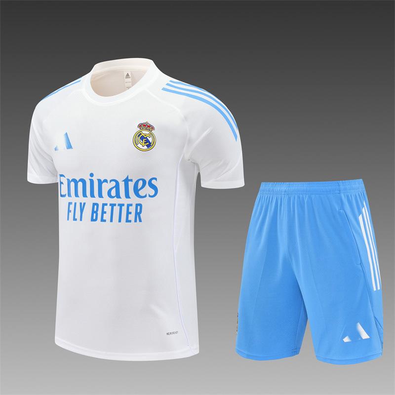 2426 Maglia Real Madrid Manica Lunga Mezza Zip Maglia da Allenamento Calcio Pre-Partita Maglia da Gara Tuta Adulto Manica Corta Bambino