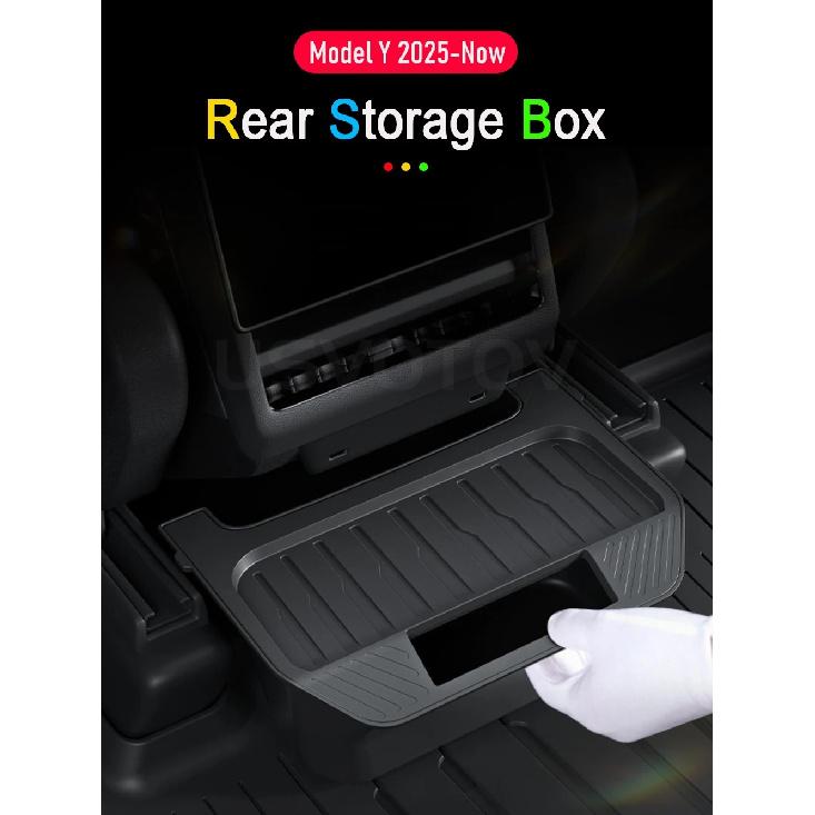 Rear Center Console Organizer for Tesla Model Y Juniper 2025 2026 Trash Can 2nd Row Under Floor Storage Box Bin Mat Accessories