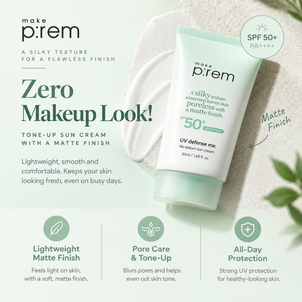 make p:rem UV Defense Me No Sebum Sun Cream SPF50+ PA++++ Mineral Sunscreen 50ml