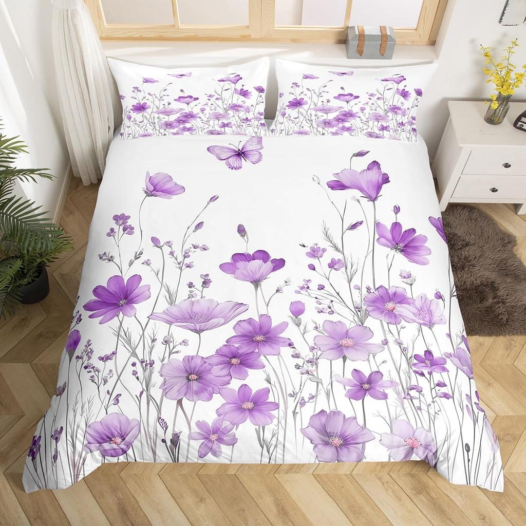 Chic Spring Flower Duvet Cover Vintage Flowers Comforter Cover Microfiber Garden Floral Bedding Set Full Queen Size Bedclothes