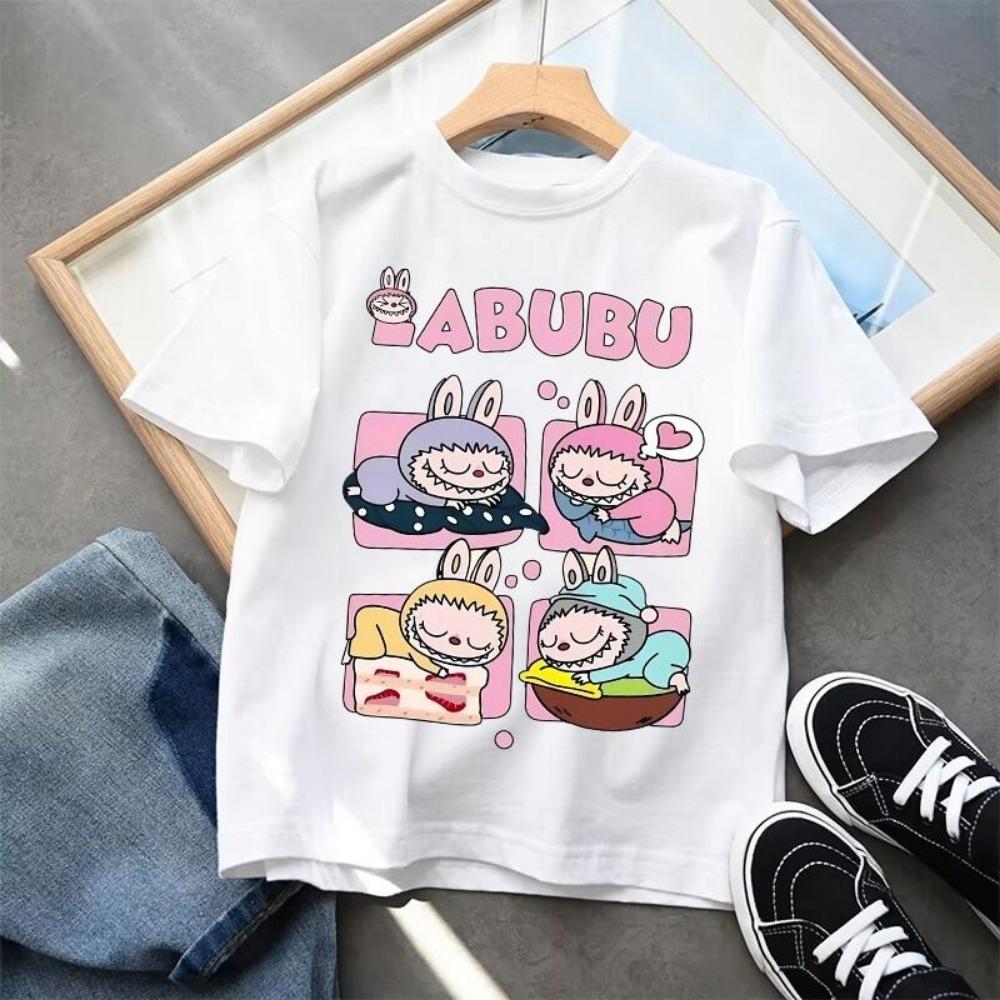 Labubu Cartoon Children's Short Sleeved T-shirt Casual Top Unisex Summer Round Neck Printed Girls' Clothing