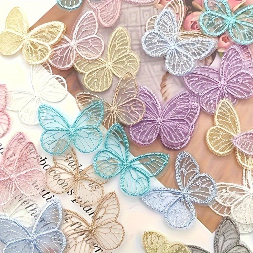 10/20 Pack Butterfly Applique Patches, Colorful Embroidered Organza Lace Butterflies Butterfly Fabric for DIY Sewing.