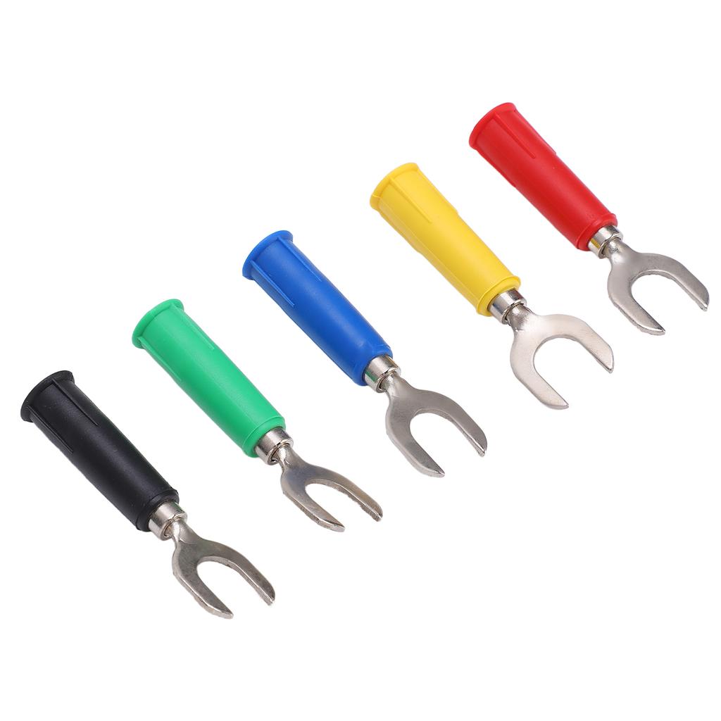10pcs Fork Spade Wire Connectors 8mm 0.3in U Type Brass Material PVC Appearance 4mm 0.2in Hole Y Type Banana Plug
