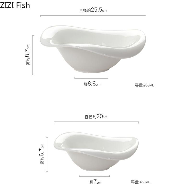 European Style Pure White Ceramic Salad Bowl Snack Dessert Bowl White Porcelain Dishes Kitchen Tableware Dining Table Decoration
