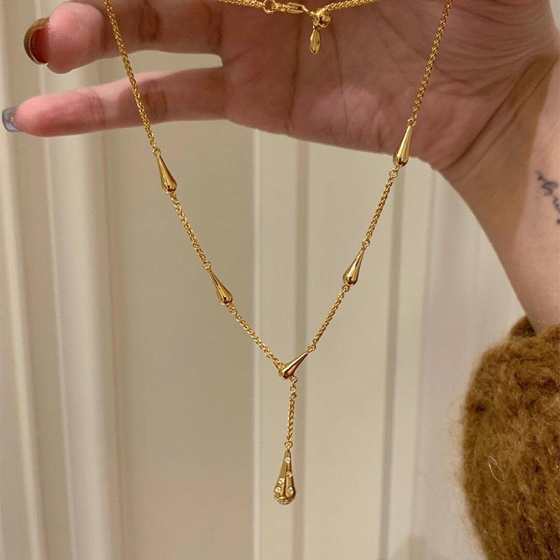 

2026 Water Drop Small Waist Ice Cream Necklace Women s Light Luxury Daughter Gold Premium Collarbone Chain Autumn and Winter Sweater Chain 45CM