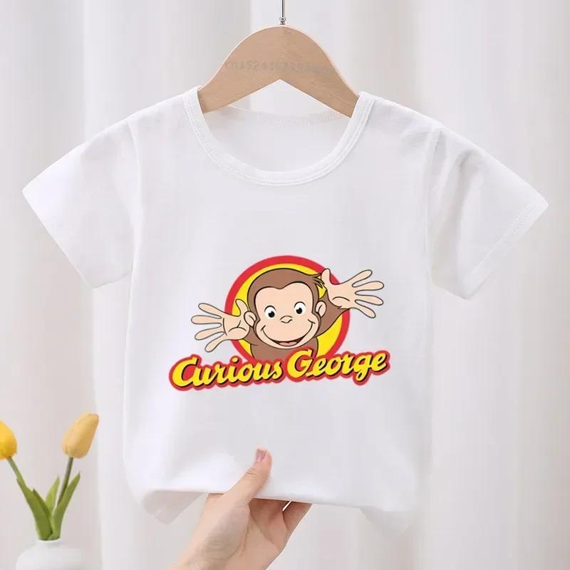Curious George Roztomilý opičí potisk Dětské tričko Dětské oblečení Letní Oblečení pro holčičky Chlapecká trička s krátkým rukávem