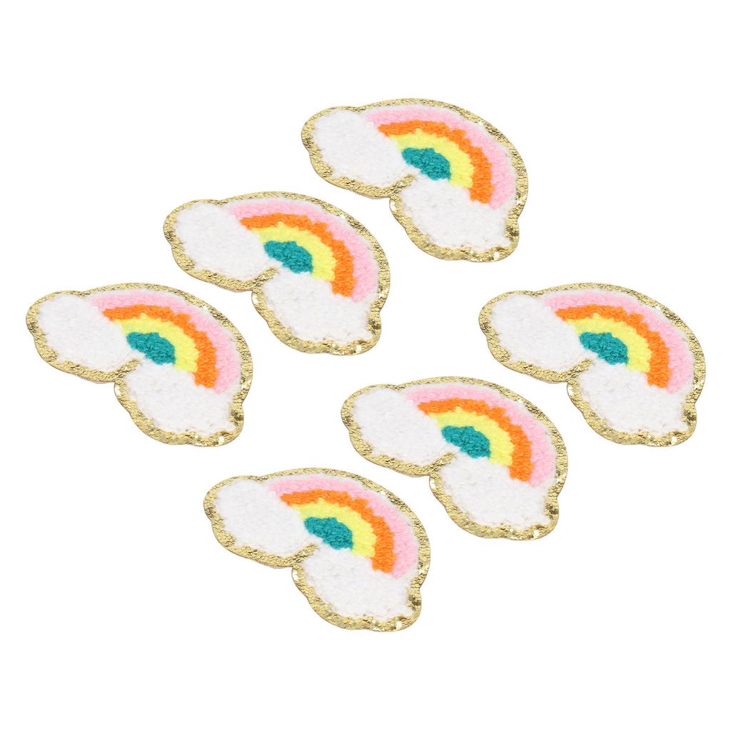 6 Pcs Rainbow Patches Bright Color Rainbow Cloud Pattern Cotton DIY Embroidery Iron On Clothing Patches