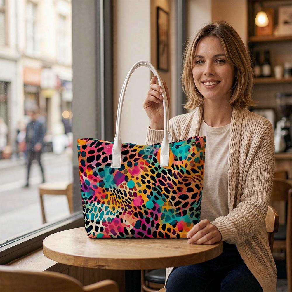 Colorful Leopard Print Tote Bag Fashion Large Capacity Casual Shoulder Bag for Daily Use Portable Handbag for Women