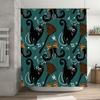 Halloween Bath Curtain With Black Cats Brooms Decorative Waterproof Shower Cover Plastic Rod Pocket Hole Design