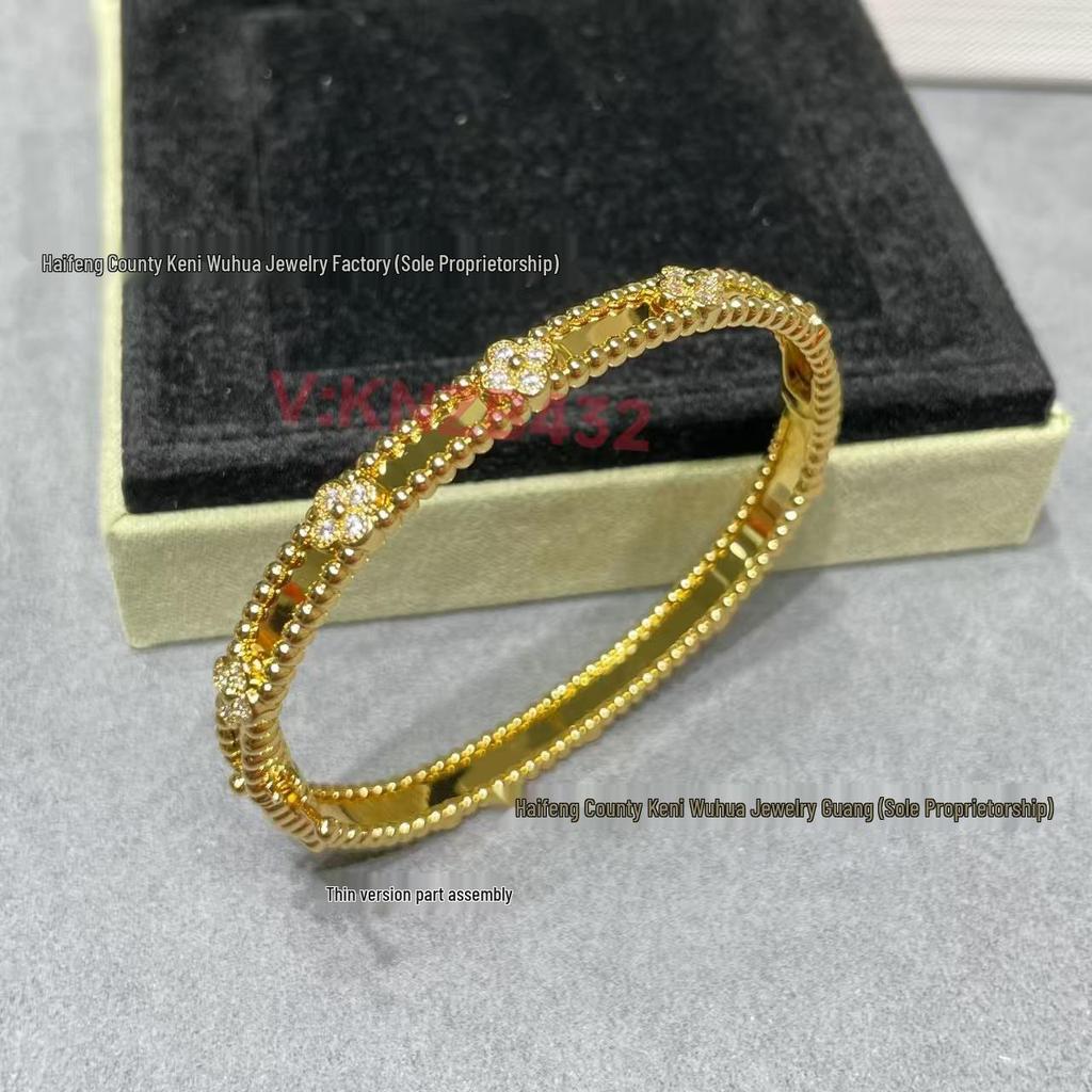 Kaleidoscope Four-Leaf Clover Women's 18k Yellow/Platinum/Rose Gold Diamond Bangle: Wide/Narrow Light Luxury