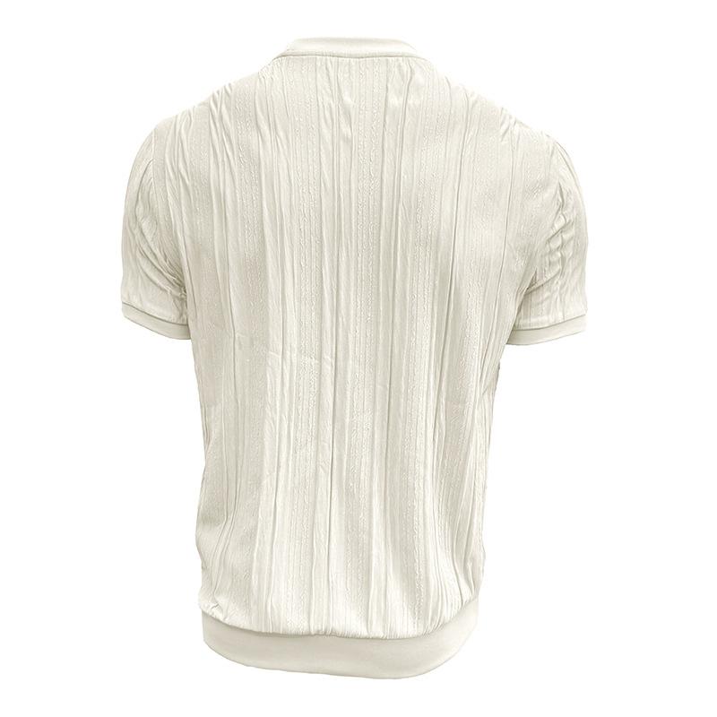 Mens Short Sleeve Jacquard Knit Round Neck Pullover T Shirt