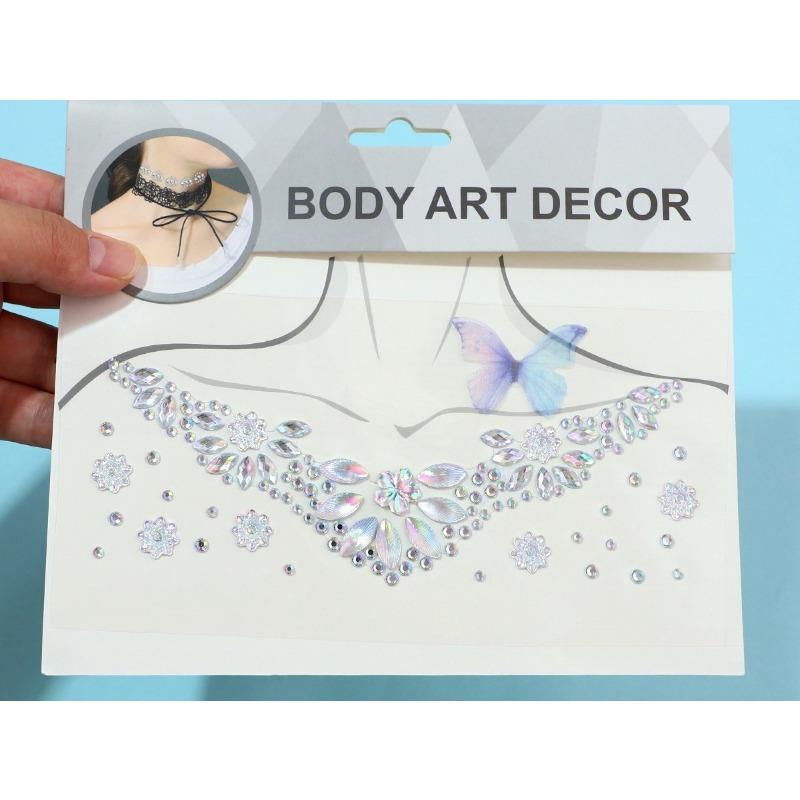 Fashion Clavicle Chain Diamond Stickers Stage Makeup Stickers Temperament Color Butterfly Clavicle Stickers Necklace Stickers