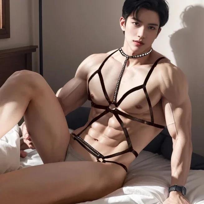 Mens Body Harness Plus Size Gay Male Fetish Sissy Lingerie Set Elastic Bondage Sex Game BDSM Outfit Femboy Sexy Clubwear Costume