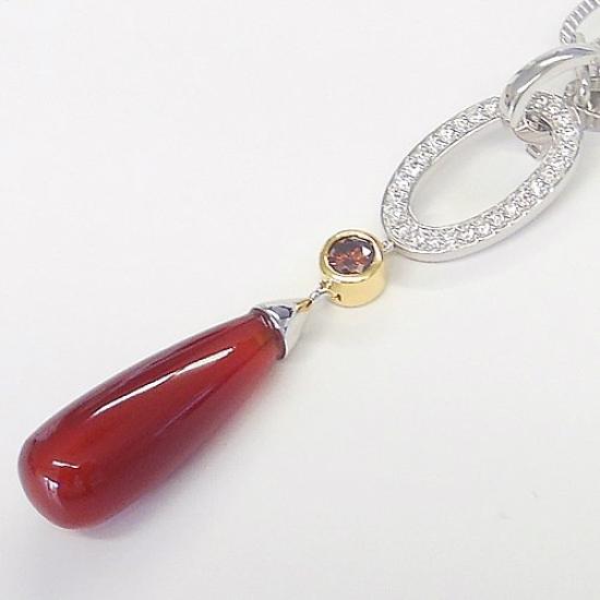 [Your and My Jewelry Box] Silver Super Volume Red Carnelian Charm Necklace (Detachable) [Gift Wrapped]