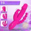 Triple-Motor Rabbit Vibrator with 10 Vibration Modes for G-Spot, Clitoral, and Nipple Stimulation with Anal Beads Massage