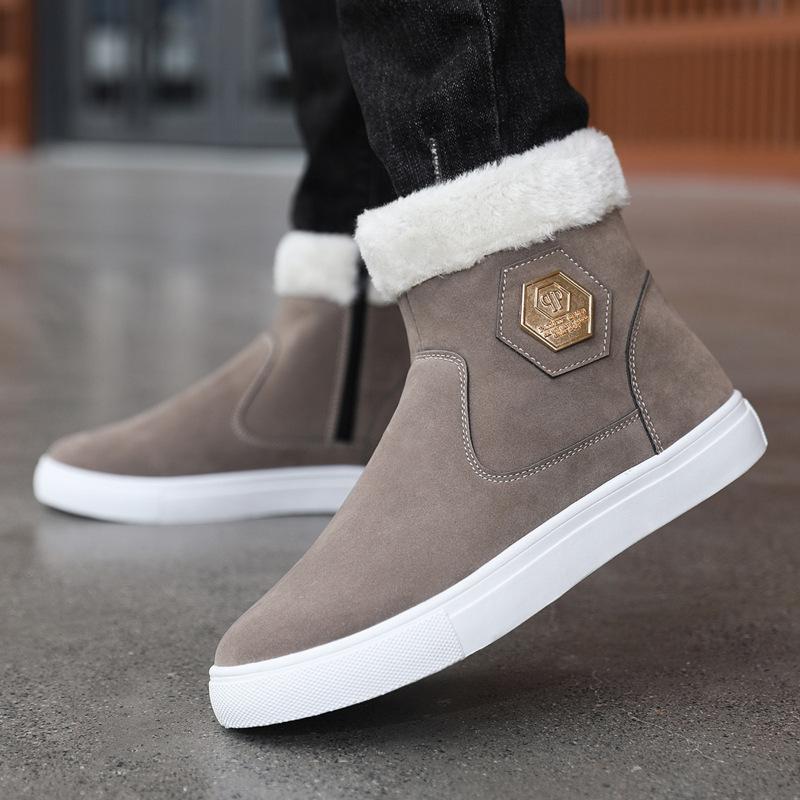 Bottes de Neige d'Hiver Homme Décontractées à Enfiler Bottines Chaudes Fourrées Baskets Confortables Antidérapantes Plates Bottes Chaussures Homme