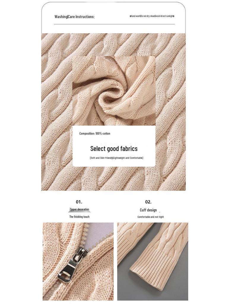 2025 Autumn/Winter Men's High Neck Thick Knit Zipper Cardigan Sweater