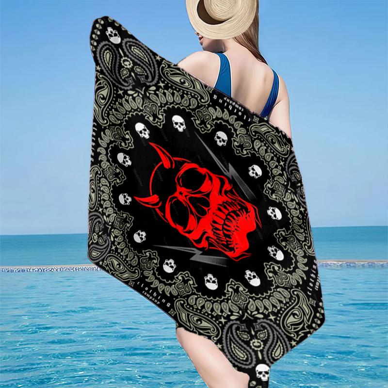 Eerie Blue Skull Artwork Beach Towel, Super Soft Microfiber, Gift for Her/Him, Birthday, for Pool, Beach, Travel, Home Decor Fan Gifts