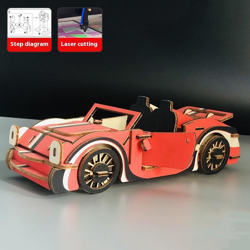 Children's Wooden 3D Puzzle Car Model Ornaments DIY Children's Educational Handmade Toys