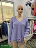 2022 Off-Shoulder Loose Knit Sweater with Deep V-Neck and Tassel Details