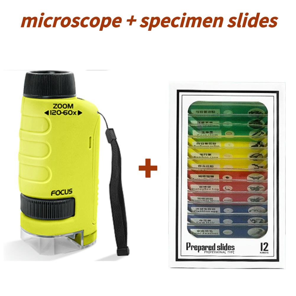 60-120x Mini Handheld Microscope Kit with LED Light for Kids Educational Science Toy Outdoor STEM Learning and Exploration Gift